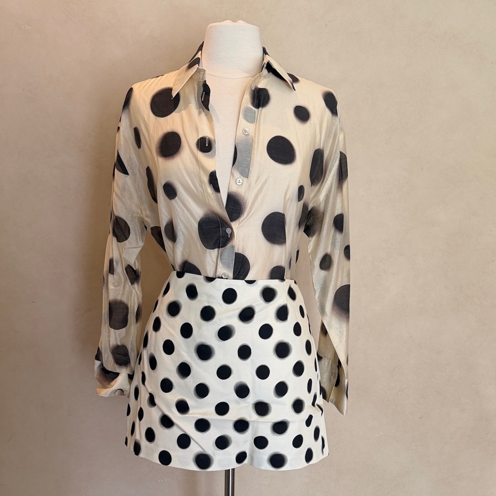 Mango Cream and Black Polka Dot Mini Skirt